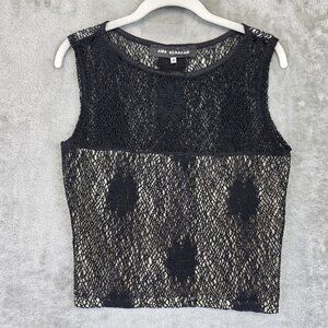 Ana Alcazar Mesh Tank Top Womens Medium Sleeveless Black Sheer Lined Crochet